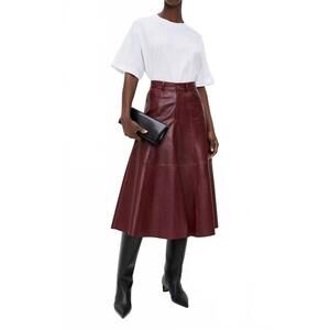 NEW HAIKURE serenity leather midi skirt in burgundy